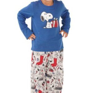 Munki Munki Peanuts Boys Toddler Snoopy Holiday Pajama Top Bottom Set Grey 4T